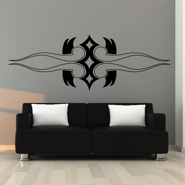 Tribal pinstripe wall decal, black decorative vehicle emblem with symmetrical swirls