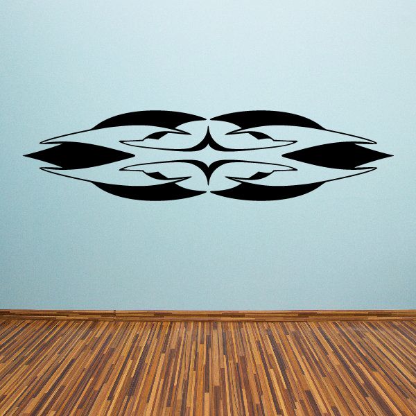 Tribal vehicle pinstripe wall decal with black and gray abstract emblem