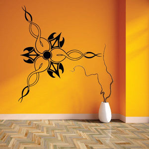Black tribal pinstripe wall decal with swirling floral design
