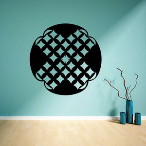 Vinyl wall decal of a black circular tribal diamond pattern emblem