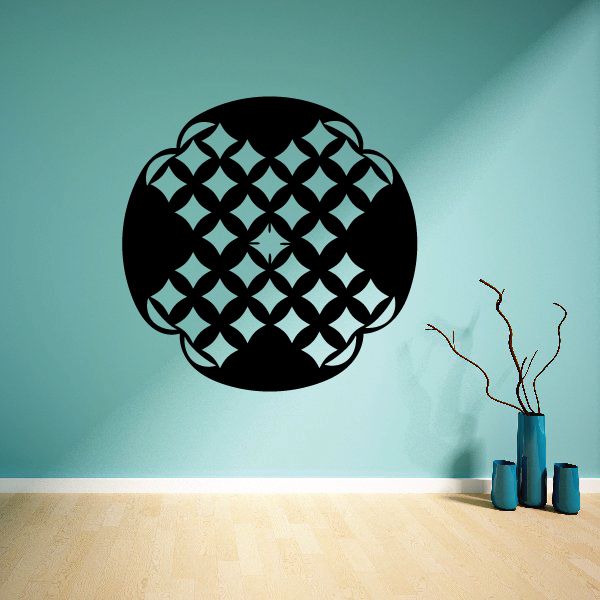 Vinyl wall decal of a black circular tribal diamond pattern emblem