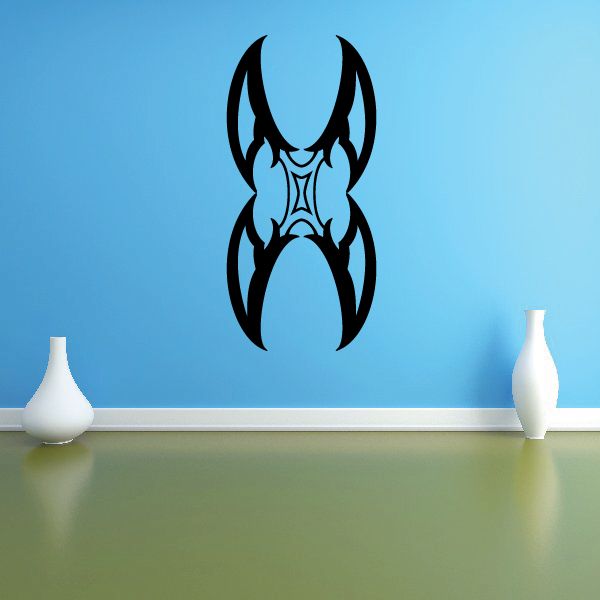 Black tribal vehicle pinstripe wall decal vinyl, stylized horned emblem