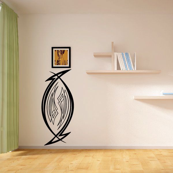 Tribal pinstripe wall decal, black tribal flame outline with inner pinstripes