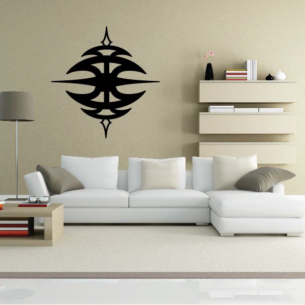 Wall decal with black tribal geometric emblem with pinstripe-like lines