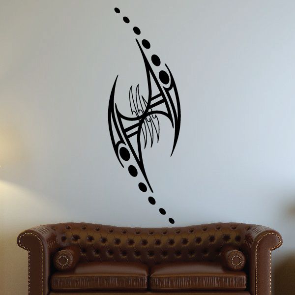 Tribal pinstripe wall decal with black swooping tribal graphic and dotted accents