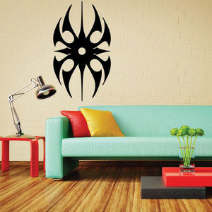 Tribal wall decal with black tribal emblem and spiked flame-like design