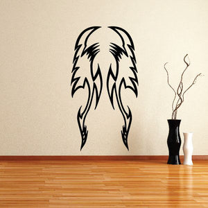 Black tribal animal head wall decal with stylized wings and feathers
