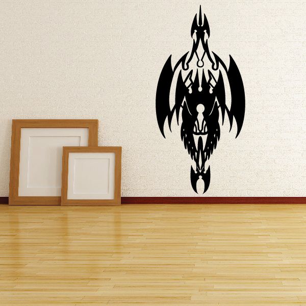 Tribal wall decal with black flame skull graphic for pinstripe-style decor