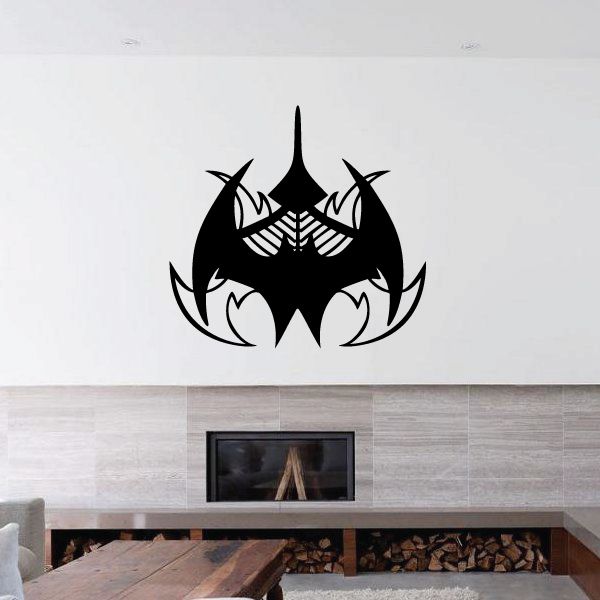 Black tribal flame wall decal with spiked wing shapes