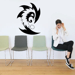 Tribal wall decal with black swirling flame shape and pinstripe style