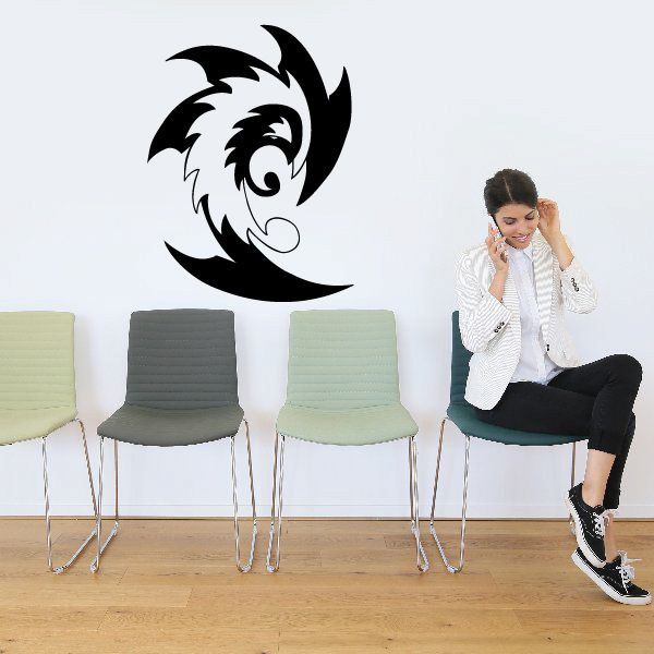 Tribal wall decal with black swirling flame shape and pinstripe style