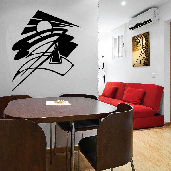 Tribal vehicle pinstripe wall decal, black tribal car graphic on light wall