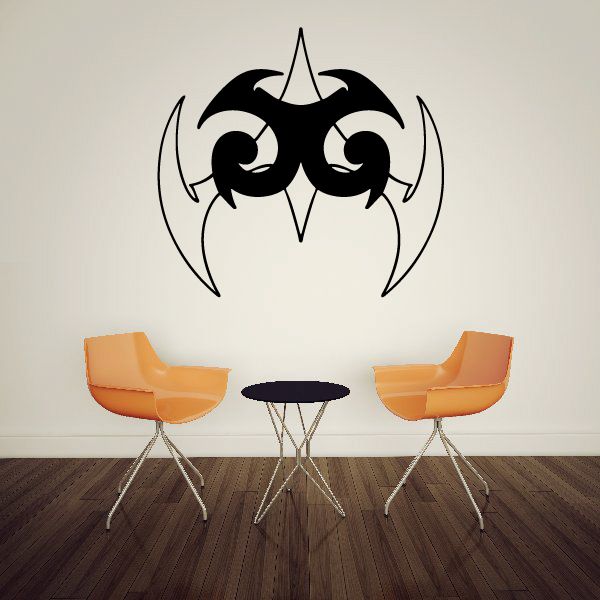 Tribal vehicle wall decal, black tribal emblem with curved pinstripes and pointed shapes