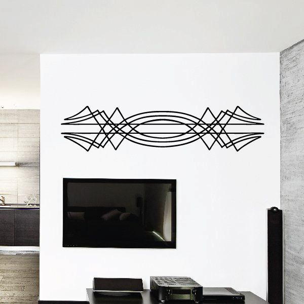 Tribal vehicle pinstripe wall decal with black sweeping lines and oval