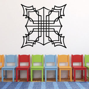 Black tribal pinstripe wall decal with symmetric starburst grille design