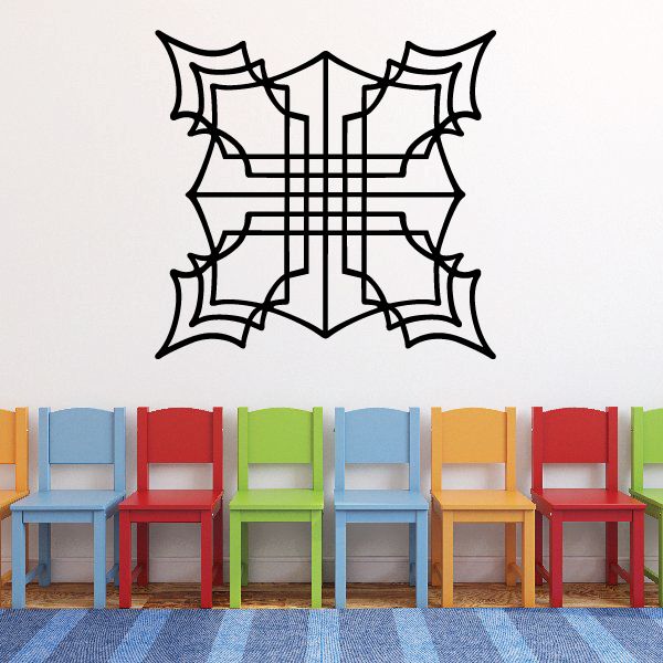 Black tribal pinstripe wall decal with symmetric starburst grille design