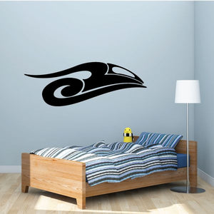 Tribal vehicle pinstripe wall decal with black stylized car graphic