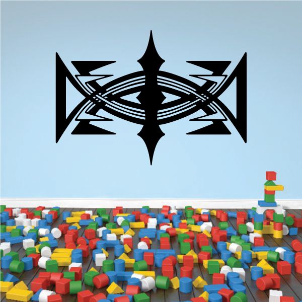 Tribal compass wall decal with pinstripe design, black and white vinyl sticker
