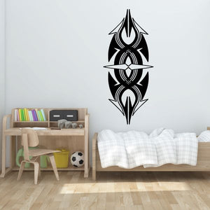 Black tribal pinstripe wall decal with emblem shape, vinyl car sticker