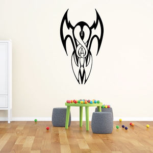Black tribal vehicle pinstripe wall decal with stylized horned skull graphic