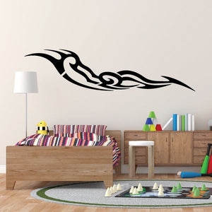 Tribal pinstripe wall decal with black swoosh vehicle graphic