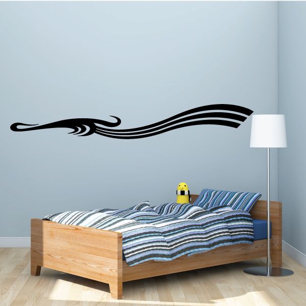 Tribal vehicle pinstripe wall decal with black swooping lines