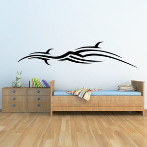 Tribal vehicle pinstripe wall decal with black side vehicle silhouette and speed lines
