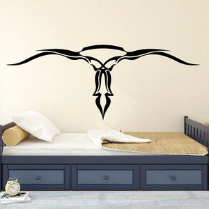 Black tribal vehicle pinstripe wall decal, winged emblem shape for walls