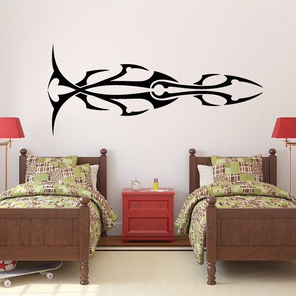 Black tribal vehicle pinstripe wall decal silhouette on light wall