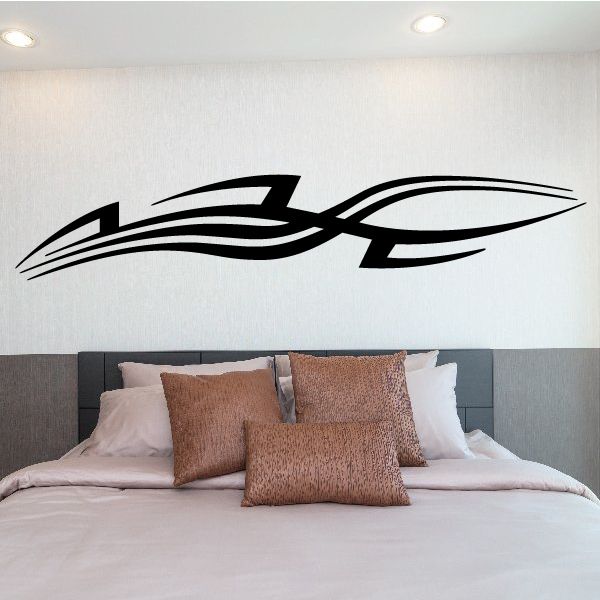 Tribal vehicle pinstripe wall decal with bold black tribal swoosh lines