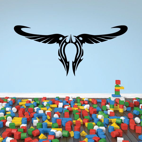 Black tribal winged emblem vinyl wall decal with pinstripe details