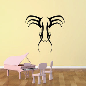 Tribal black horned emblem wall decal with flame-like pinstripes