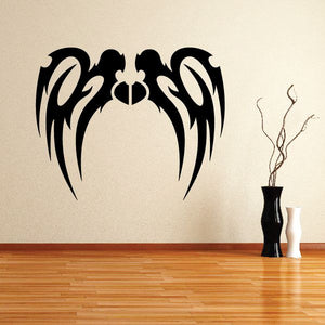 Tribal wall decal, black wing-like pinstripes with central emblem