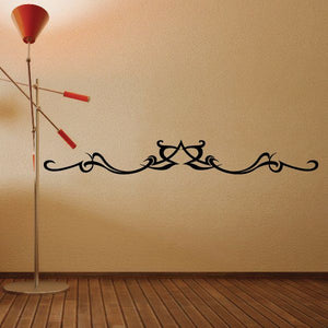 Black tribal pinstripe wall decal with curving scroll design