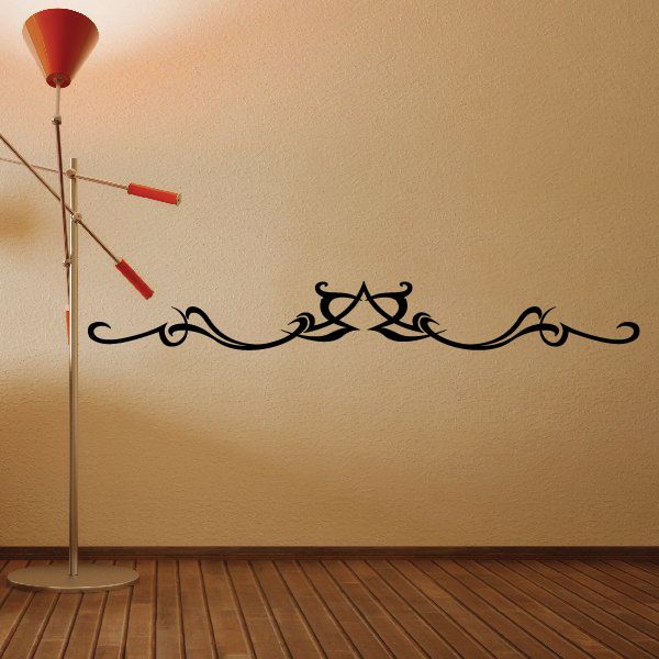 Black tribal pinstripe wall decal with curving scroll design
