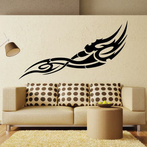 Tribal vehicle pinstripe wall decal, black wing flame design