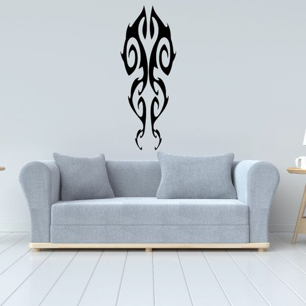 Black tribal pinstripe vehicle wall decal with flame-like ornament and swirls