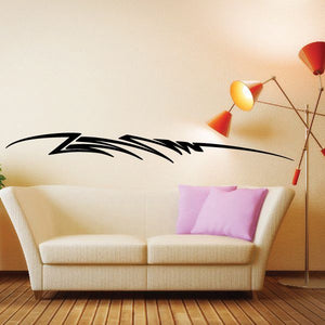Black tribal pinstripe wall decal with sweeping vehicle stripe