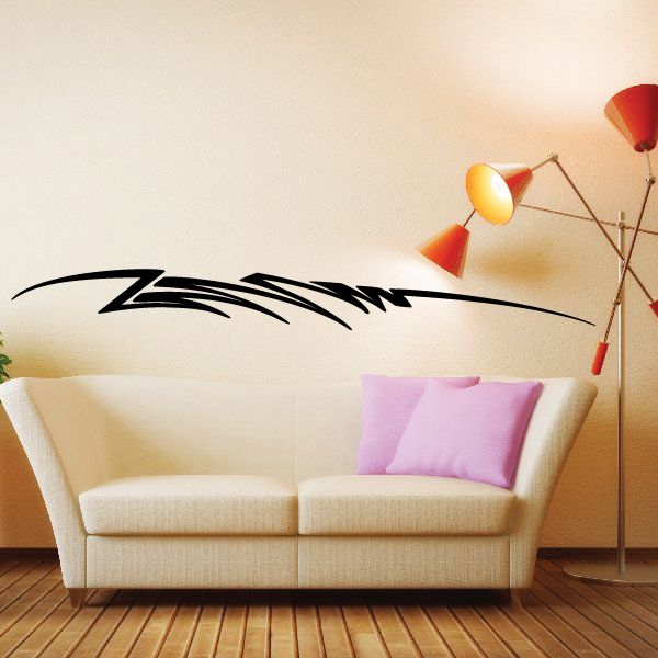 Black tribal pinstripe wall decal with sweeping vehicle stripe