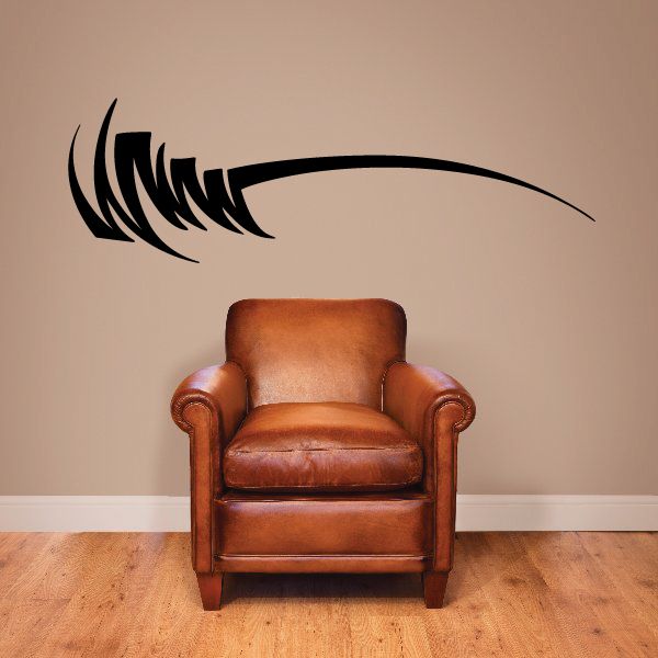Tribal pinstripe wall decal, black swoosh with feather-like ends