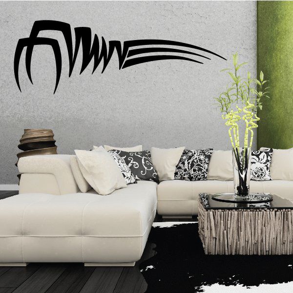 Black tribal vehicle pinstripe wall decal with swooping line graphics