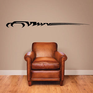 Tribal vehicle pinstripe wall decal, black curved swoosh with lines