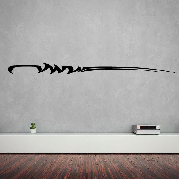 Black tribal vehicle pinstripe wall decal with long swooping motif