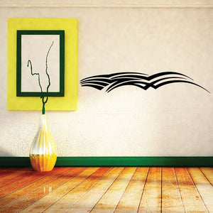 Vehicle pinstripe wall decal, black striped outline on light wall