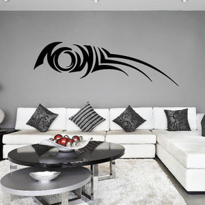 Tribal vehicle pinstripe wall decal in black vinyl, sweeping tribal swirl design