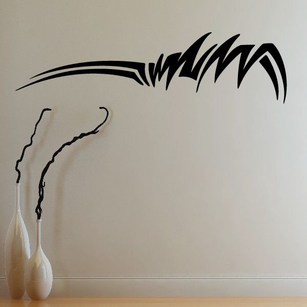 Tribal pinstripe wall decal, black curved swoosh and jagged stripe design