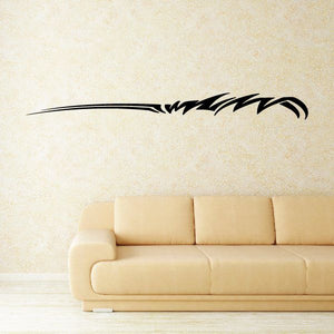 Black tribal vehicle pinstripe wall decal with sweeping feather graphic