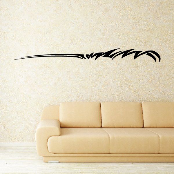 Black tribal vehicle pinstripe wall decal with sweeping feather graphic