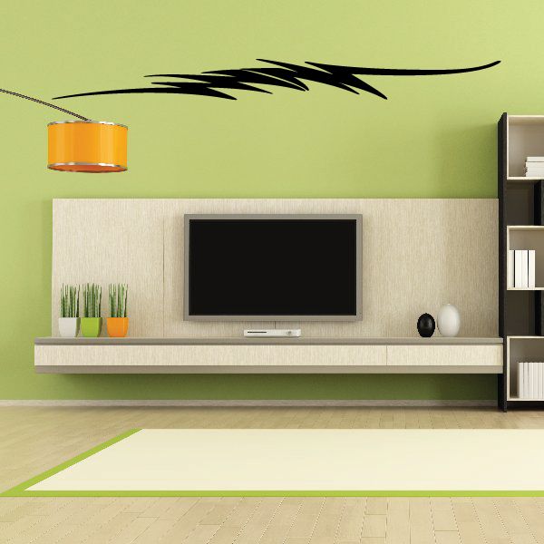 Black tribal vehicle pinstripe wall decal with sweeping curved lines, vinyl
