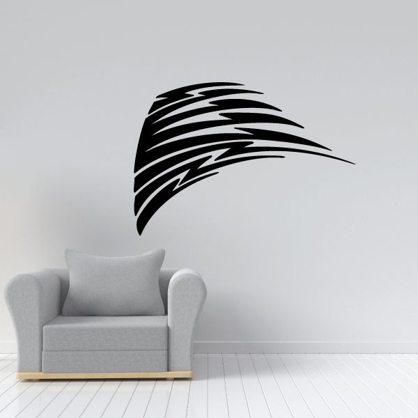 Tribal pinstripe wall decal: black curved feather motif for vehicles and walls